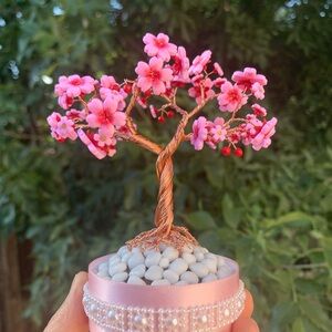 Handmade Pink Cherry Blossom Wire Tree Decor